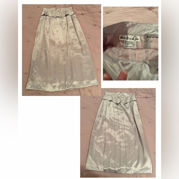 Rue de Calais Dresses & Skirts - Vintage Silver Satin Pleated Midi Skirt sz P6